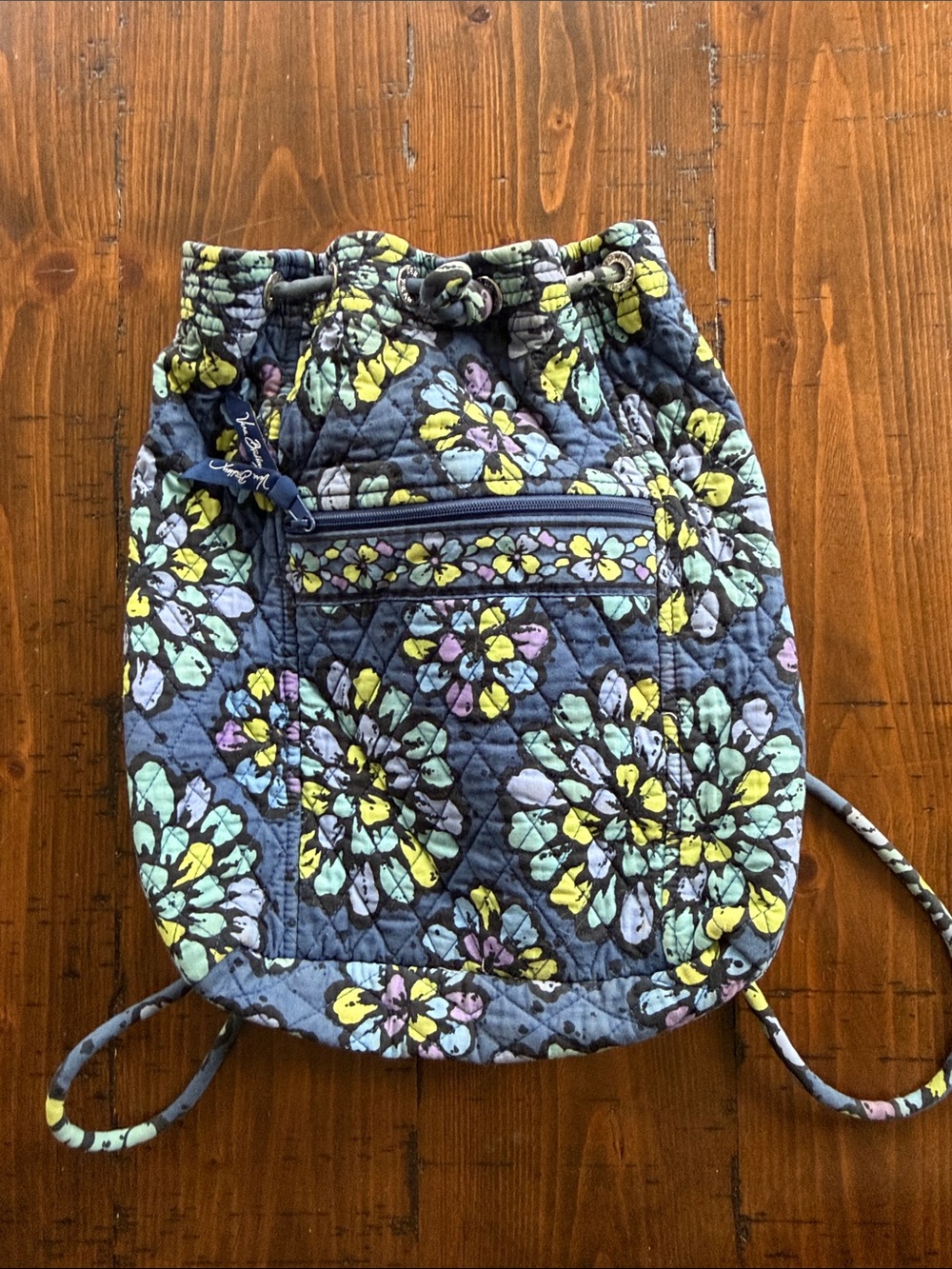 Vera Bradley Quilted Drawstring Backpack - Blue Multi Floral